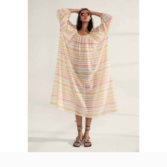 BNWT Zara Multicolor Oversized Puff Sleeve  Sundress Small Boho - Picture 1 of 10